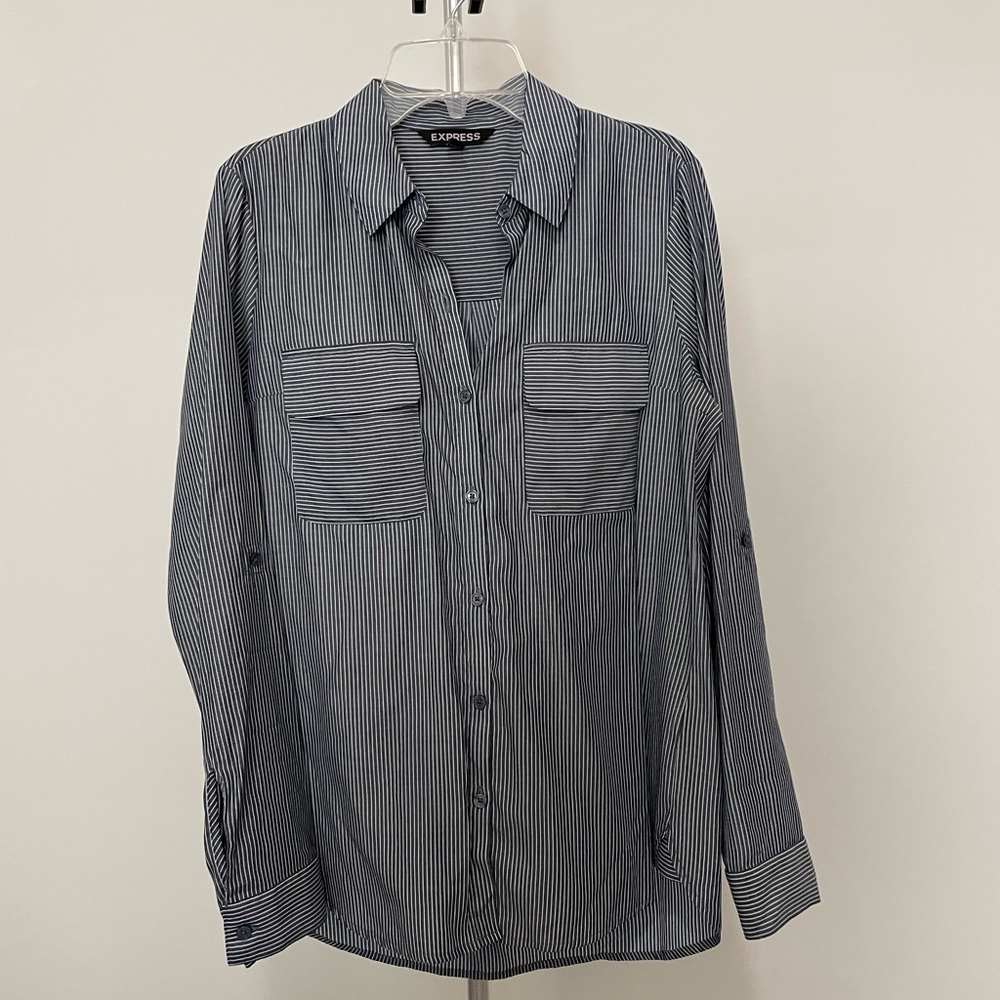 Navy and white pinstripe blouse from express